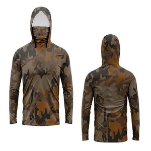 Quick Dry Men's Camouflage Hooded <b>Long</b> <b>Sleeve</b> Fishing Shirt UPF 50 Anti-UV Polyester Pullover <b>Top</b> - Product Image 2