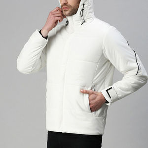 Blouson matelassé blanc à capuche pour homme, respirant, coupe ample, coupe-vent, fermeture éclair, décontracté, hiver, couleur unie, col montant - Product Image 3