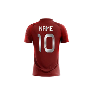 เสื้อฟุตบอลแบบกำหนดเองสำหรับผู้ชาย สีแดง แขนสั้น โพลีเอสเตอร์ 100% ระบายอากาศได้ดี ชุดทีมพร้อมหมายเลข 10 และพิมพ์ชื่อท้ายเสื้อ - Product Image 4