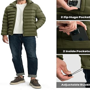 Casual Puffer <b>Jacket</b> Regular Length with Zipper Closure Winter <b>Warm</b> Material Plain Dyed bubble coat for men - Product Image 4