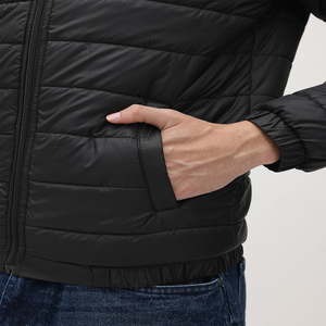 Men's Black Puffer Jacket Stand Collar Zipper Closure Windproof Polyester Winter Casual Coat Regular Fit Solid Color - Product Image 4