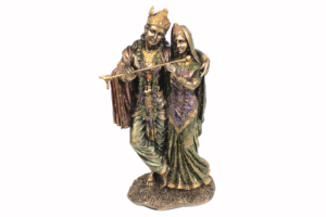 Estatua Tradicional Hecha a Mano de Resina de Radha Krishna Tocando Flauta, Acabado Metálico Cobre Antiguo, Ídolo de Pareja Divina para Mesa del Hogar - Product Image 6