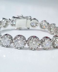 Rhodium Plated Moissanite Link <b>Bracelet</b> Round Brilliant Cut Claw Setting Chain Jewelry for Certified Trendy Unisex Party Gift - Product Image 1