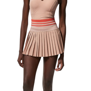 Women Sleeveless Pickleball uniforms With Shirt Collar <b>And</b> Pleated <b>Skirt</b> Striped Waistband Breathable Fitted Sport Apparel - Product Image 6