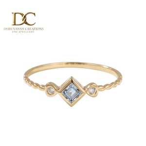 Anillo de Diamantes de Alta Calidad para Mujer, Anillo de Compromiso de Oro Amarillo Sólido de 14 Quilates con Diamante Cultivado en Laboratorio y Aguamarina, Certificado por IGI - Product Image 1