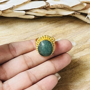 Latest Design Boho Beaded Tribal Brass Wedding Gift Malachite <b>Cocktail</b> Statement <b>Ring</b> 18K <b>Gold</b> Plated Women Wholesale/OEM - Product Image 2