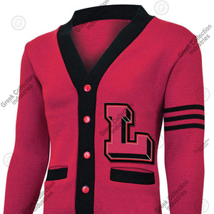 Cárdigan Universitario Casual Personalizado con Letras, Chaqueta Escolar de Invierno Unisex, Abertura Frontal, Apliques Bordados, Botones, Cuello en V, Lana/Acrílico - Product Image 6