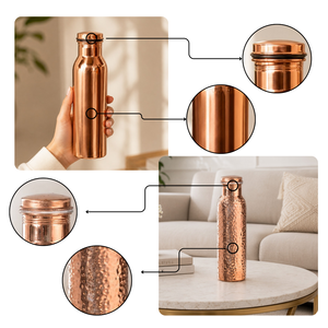 Pure <b>Copper</b> <b>Drinking</b> Water <b>Bottle</b> | 100% <b>Copper</b> Leakproof Hammered & Plain Design Ayurvedic Health Durable Storage <b>Bottle</b> - Product Image 2