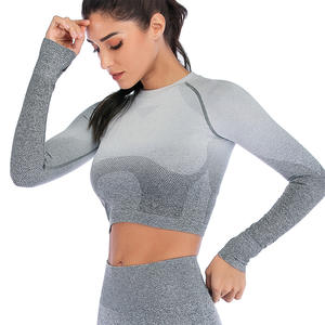 Nouvel Arrivage Ensemble 2 Pièces Sans Couture Respirant pour Femme, Idéal Yoga : Haut Manches Longues Uni et Legging Court Taille Haute Moulant - Product Image 1