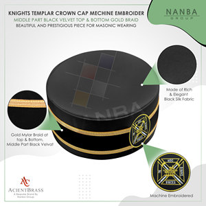 Gorra de la Comandancia de los Caballeros Templarios, Gorra Ceremonial Masónica |   Gorro Masónico de Terciopelo de Seda 100% Bordado Personalizado |   Fiesta - Product Image 3