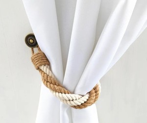 Curtain <b>tie</b> <b>back</b>..Rustic Curtain Holdback .. Handmade Jute & Cotton Rope Tieback - Product Image 1