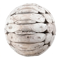 Balle sphérique artisanale en bois flotté de Bali, sculpture rustique côtière, objet décoratif de table, accent de décoration intérieure