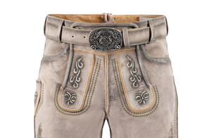 Lederhosen Bávaros de Diseño Nuevo y Elegante al por Mayor, Pantalones Cortos de Cuero Genuino para Hombre con Tirantes, Atuendo Alemán - Product Image 4