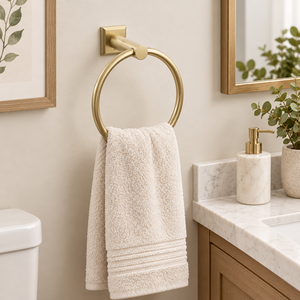 Anillo para Toallas con Base Cuadrada de Latón Cepillado, Moderno Soporte de Pared para Toallas de Mano, Accesorios de Baño de Acero Inoxidable Dorado - Product Image 2