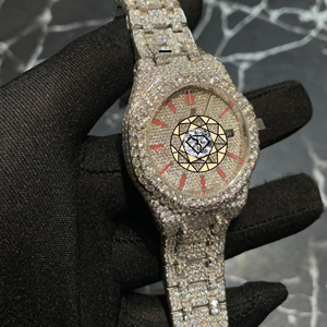 Custom VVS Diamond Studded Wrist Watch <b>Red</b> Baton Dial Full Iced <b>Bracelet</b> Designer Watch For Unisex - Product Image 3