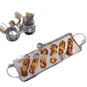 Creative Rectangle Shape Latest Design <b>Serving</b> Tray <b>Set</b> of 2 Aluminum Hand Engraved Design Tray for Party Equipment - Product Image 2