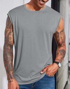 Débardeurs sans manches pour hommes, col rond, décontractés, pour la gym et l'entraînement, respirants, séchage rapide, coupe ajustée, 100 % coton tricoté - Product Image 3