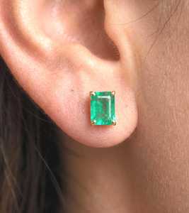 Lab Grown <b>Emerald</b> <b>Stud</b> Earrings 925 Sterling Silver Gold Plated <b>Emerald</b> Cut Green Gemstone Trendy Anniversary Earrings for Women - Product Image 5