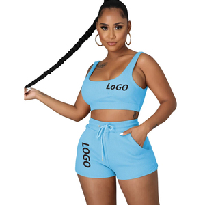 OEM Women’s Two-Piece Shorts <b>Set</b> Ribbed Fabric Custom Logo Design Causal Streetwear Loungewear Co-Ord Summer <b>Sets</b> - Product Image 3