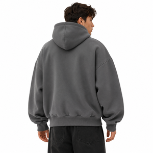Men's Hoodies Wholesale Gray Oversized Hooded Zip-Up Sweatshirt Cotton Fleece Casual Autumn Wear Front Logo Print Regular Fit - Product Image 3