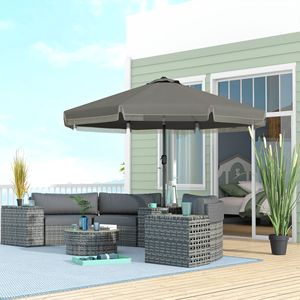 Ombrellone da Esterno 2,5m 2,7m 3m con Manovella Inclinabile, Design Arricciato, 8 Stecche, Grigio Scuro per Giardino, Terrazza, Piscina, Mare - Product Image 2