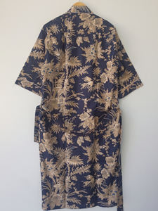 Robe Kimono Longue en Coton Bleu Marine à Motifs Floraux, Col en V, Manches Longues, Poche Avant – Vente en Gros Fabricant - Product Image 4