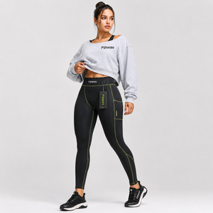F2WIN Women's Mid Waist <b>Yoga</b> Leggings Full Length Seamless <b>Pockets</b> Eco-Friendly Quick Dry Sweat-Wicking Sport <b>Pants</b> Gray Cheap - Product Image 4