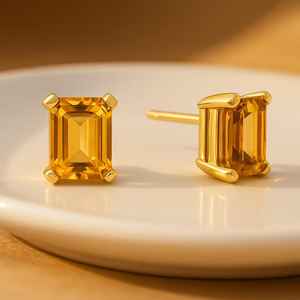 Boucles d'oreilles clous en Citrine naturelle, argent sterling 925 plaqué or 14K, sans nickel, pierre de naissance de novembre, faites à la main, pour anniversaire et fête - Product Image 2