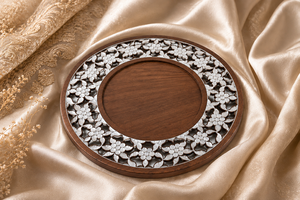 Plateau de service élégant en bois fait main avec mosaïque de nacre – Plat décoratif de luxe pour la maison et la salle à manger - Product Image 2