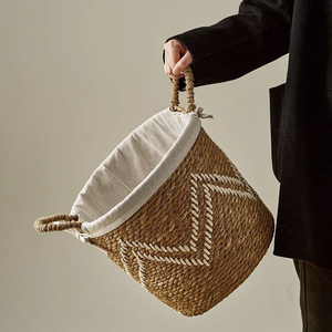 Modern Woven Rattan Hand Knitting Handheld Dirty Clothes Toy <b>Storage</b> <b>Basket</b> Living Room Bedroom Homestay Decorative <b>Large</b> - Product Image 4