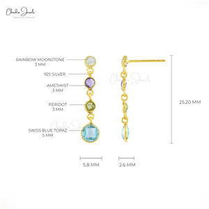 Prêt à expédier : Boucles d'oreilles pendantes en argent sterling 925, authentiques, multi-pierres précieuses, bijoux de mode pour femmes, au prix d'usine - Product Image 2