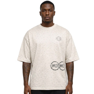 Y2k Trendy Men's shirts Rhinestone Graphic T-shirt Beige Oversized Cotton Tee Washed Streetwear <b>Hip</b> Hop Luxury Custom Print Top - Product Image 4