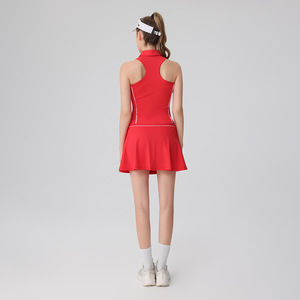 Soft Breathable Tennis Outfit Sleeveless Crop Top With Pleated Skirt Featuring Contrast Striped Design for Tennis Gym Workouts - Product Image 6