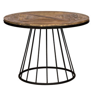 Mesa de Comedor para Exterior de Estilo Jaula Metálica Redonda con Diseño de Listones de Madera Reciclada Industrial y Base con Recubrimiento de Polvo Negro para Cafetería o Bar - Product Image 4