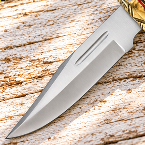 Couteau Bowie artisanal de 13 pouces en acier inoxydable avec manche en os fossile bleu et poinçon en laiton, avec étui en cuir marron - Product Image 3