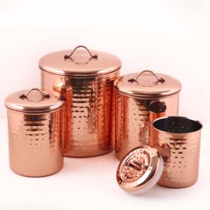 Hammered Copper Finish Airtight Storage Jar <b>Set</b> | Decorative Kitchen <b>Canisters</b> for Pantry Organization - Product Image 5