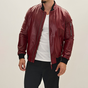 Blouson Bomber en Cuir pour Homme au Design Unique avec Bordure Contrastante, Streetwear Premium, Fermeture Éclair sur le Devant, Logo et Doublure en Fausse Fourrure - Product Image 1
