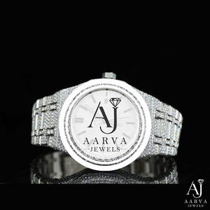 Montre mécanique en acier inoxydable glacé, cristal saphir, analogique, bracelet à maillons incrusté de diamants de 20 mm, bijoux de luxe pour femmes - Product Image 1