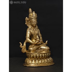Escultura de Latón Hecha a Mano de Buda Shakyamuni con Corona Pequeña de 4 Pulgadas en Postura de Meditación, Artesanía Metálica para Decoración del Hogar o Templo - Product Image 3