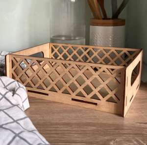 Panier de rangement en bois moderne et écologique avec poignées, en bois naturel, multi-usages, personnalisable, pour la décoration de la maison et les cadeaux - Product Image 2