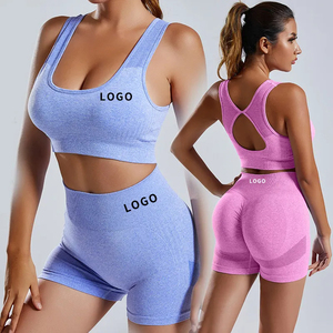 Conjunto Deportivo de Verano de Alta Calidad, Transpirable, Informal, de Color Sólido, Top Corto sin Mangas y Pantalones Cortos, Dos Piezas - Product Image 3