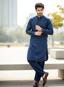 Nouveau costume traditionnel afghan Salwar Kameez pour homme, 2 pièces, couleur unie, formel/décontracté, toutes saisons, séchage rapide, costumes Salwar pakistanais - Product Image 2