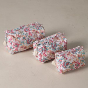 Wholesale Assorted Bags Hand Block Printed Quilted Cotton Cosmetic Bags (Set of 3) - Product Image 1