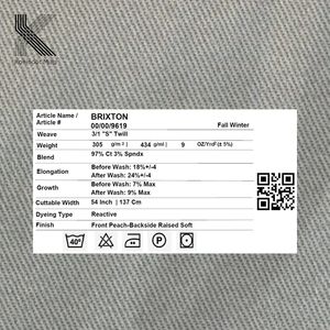Tela de Sarga Elástica de Algodón y Spandex 305GSM con Acabado Piel de Durazno para Ropa Masculina, Material Textil para Sudaderas, Directo de Fábrica, OEM, ODM - Product Image 4