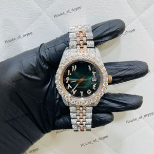 Reloj de Pulsera de Lujo con Diseño Hip Hop, Esfera Verde con Números Arábigos, Acero Inoxidable, Diamantes Cultivados en Laboratorio - Product Image 1