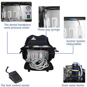 Dentist Equipment Dental <b>Unit</b> Backpack with Oilless Air Compressor Suction System 3 Way Syringe <b>Portable</b> Travel Bag Type - Product Image 4