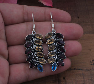 <b>Garnet</b> Citrine Drop <b>Earrings</b> Silver Plated 925 Sterling Silver Luxury Water Drop Shape Daily Wear Party Jewelry Wholesale - Product Image 2