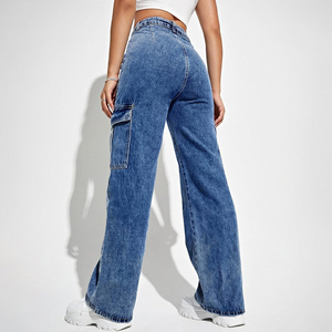OEM ODM Pantalones vaqueros cargo de algodón 100% para mujer, transpirables, de verano, de cintura alta, corte holgado, pierna ancha, a la moda, con lavado a la piedra - Product Image 6