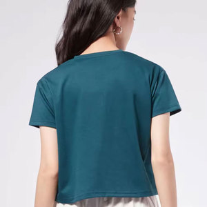 INDEX APPAREL Women's Teal Crop <b>Top</b> Crew Neck Short Sleeve Printed Adventure Mountain Design Casual Spring Summer Wear - Product Image 4
