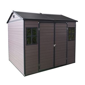 Abri de jardin extérieur en résine 8 x 6 pieds, étanche, avec plancher, deux fenêtres, porte verrouillable, abri à outils pour jardin et patio - Product Image 2